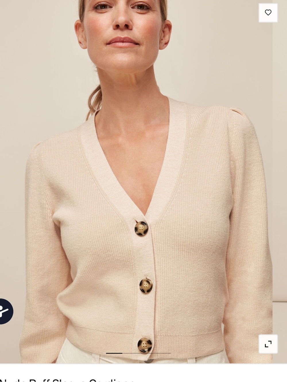Whistles Cream Beige Puff Sleeve Cardigan 100% cotton medium